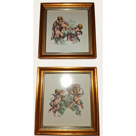 Vintage Cherub Wall Art Set Of 2 Framed Prints - Picture 1 of 8